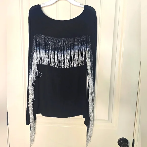 Black and Silver Fringe Blouse - Picture 1 of 8